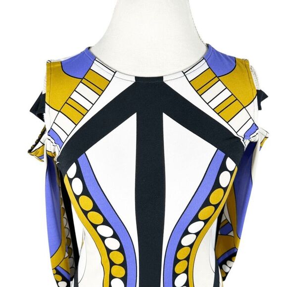 Eva Varro Multi color Abstract print Top Strappy 3/4 Slvs Art to Wear size S - Picture 5 of 7